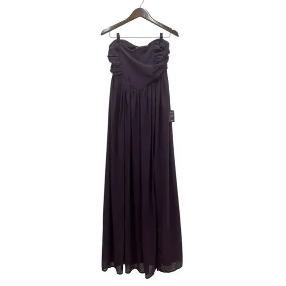 Lulus Luxe Favorite Dark Purple Strapless Ruched Maxi Dress size Large NWT - Picture 2 of 7
